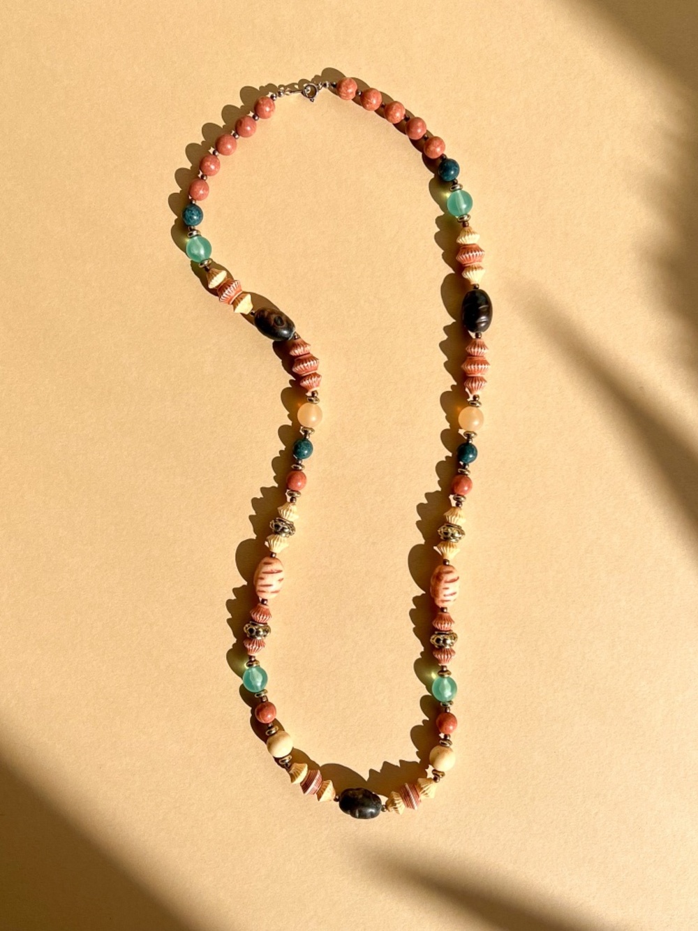 Vintage 1980s Multi-Color Beads Long Necklace
